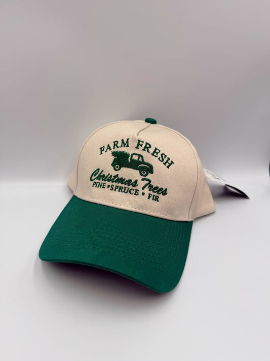Farm Fresh Christmas Trees Hat – Green Brim Vintage Holiday Cap