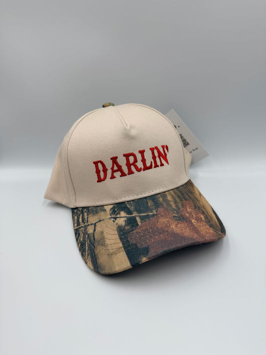 Darlin’ Camo Brim Hat – Cream & Red Embroidered Cap