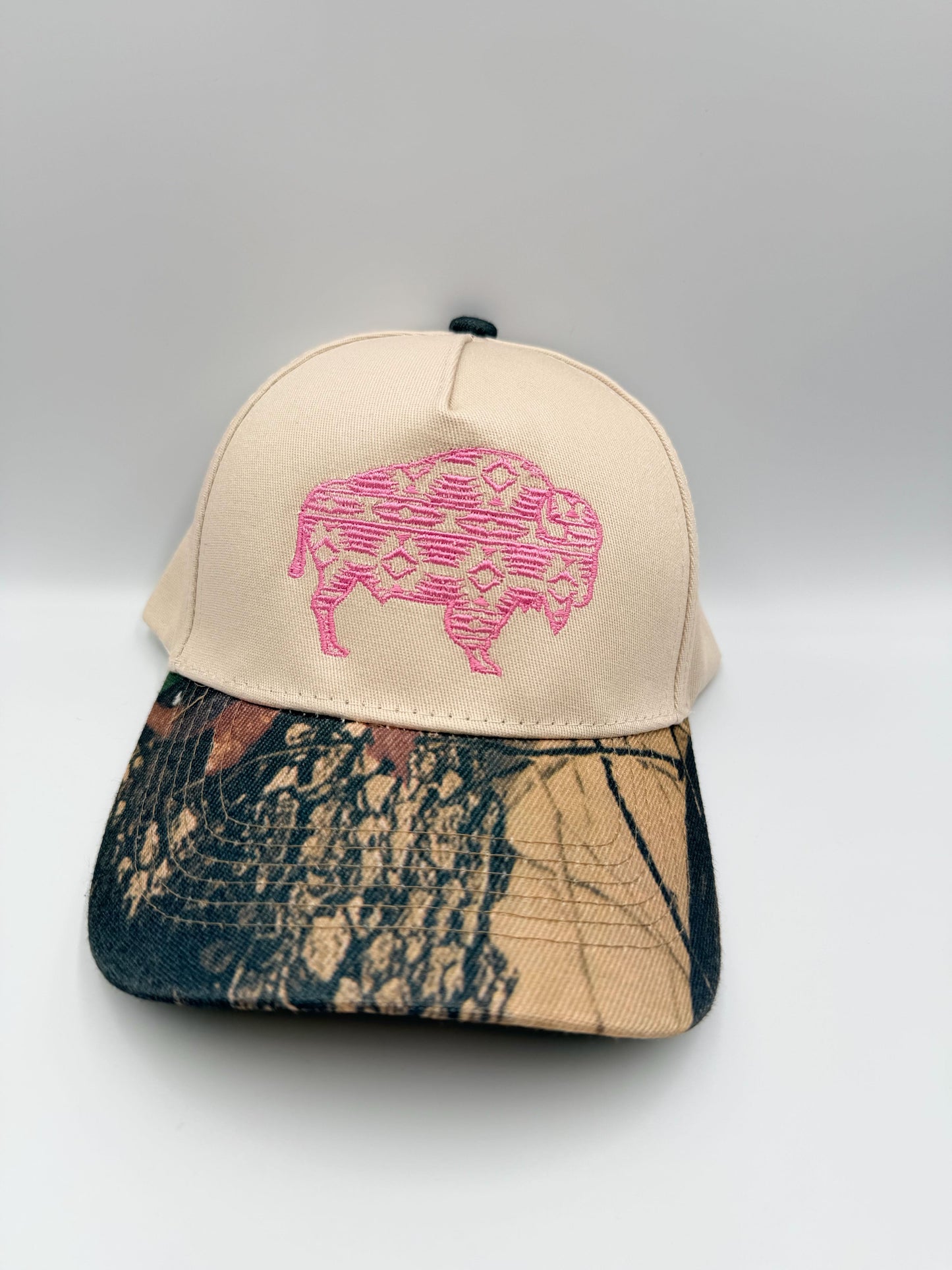 Aztec Buffalo Hat – Pink Embroidery & Camo Brim