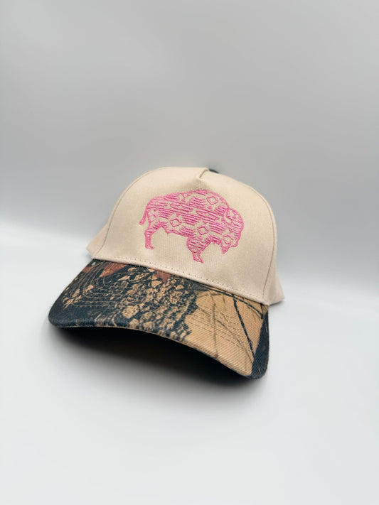 Aztec Buffalo Hat – Pink Embroidery & Camo Brim