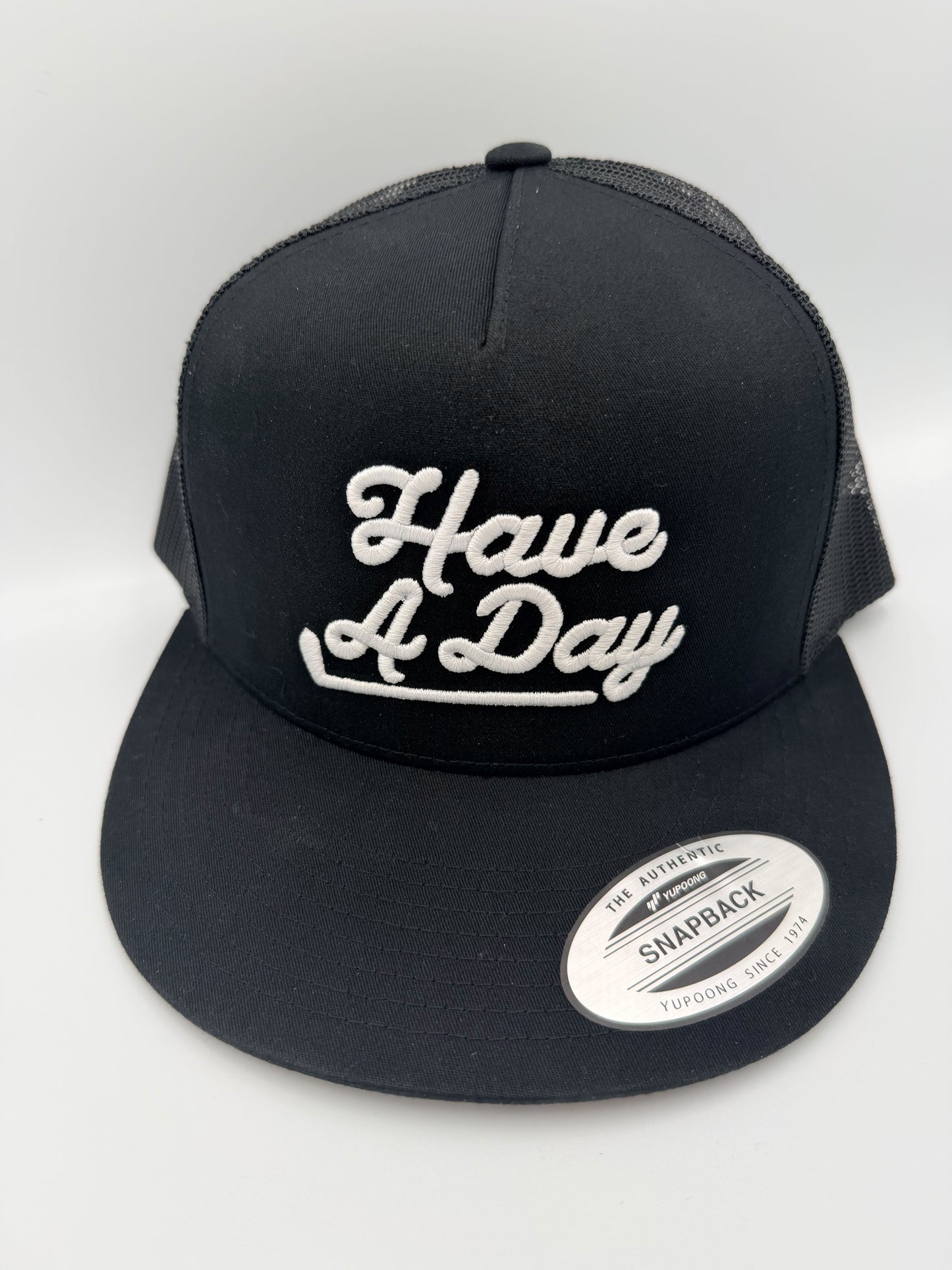 Have A Day Golf Puff Snapback – Black & White Trucker Hat